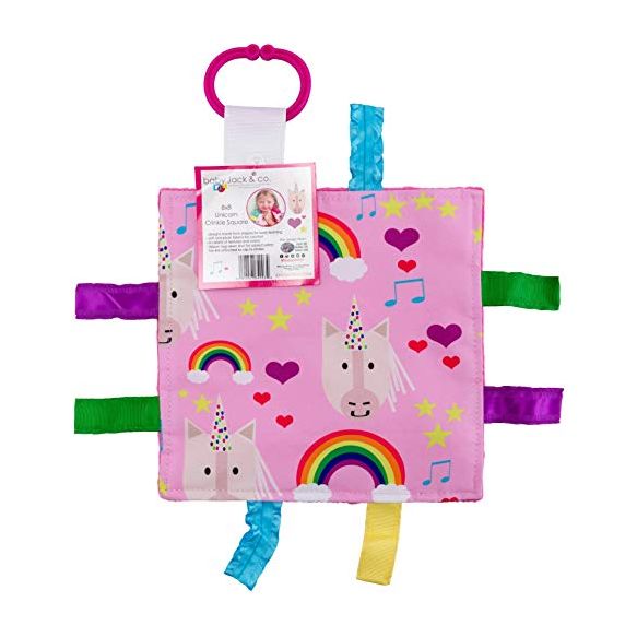 Baby Jack 8x8 Crinkle Sensory Toy - Unicorn Hearts - Kid's Stuff Superstore