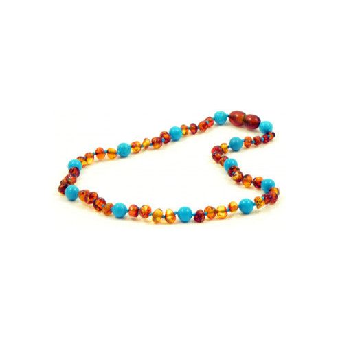 Cognac Baroque Polished Amber & Turquoise (Blue) Beads Necklace - Kid's Stuff Superstore
