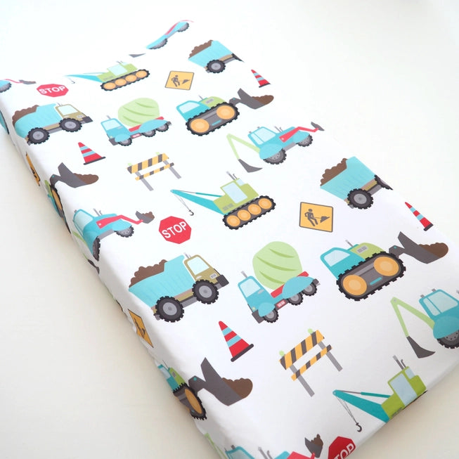 Honey Lemonade Changing Pad Cover - Construction Trucks - Kid's Stuff Superstore