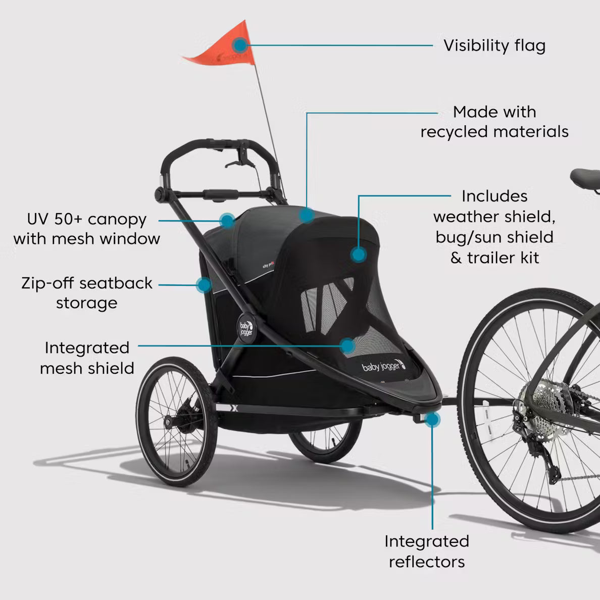 Baby Jogger City Prix Jogger + BIke Trailer + Shield Bundle - Kid's Stuff Superstore