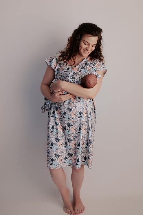 Three Little Tots Delivery/Nursing Gown - Flower Bloom