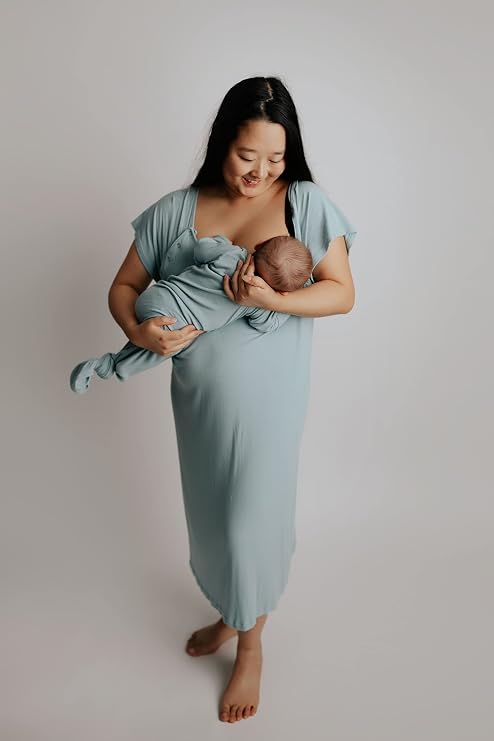 Three Little Tots Delivery/Nursing Gown - Ribbed Blue Bird