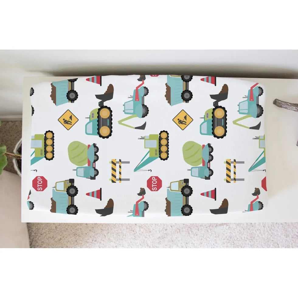 Honey Lemonade Changing Pad Cover - Construction Trucks - Kid's Stuff Superstore
