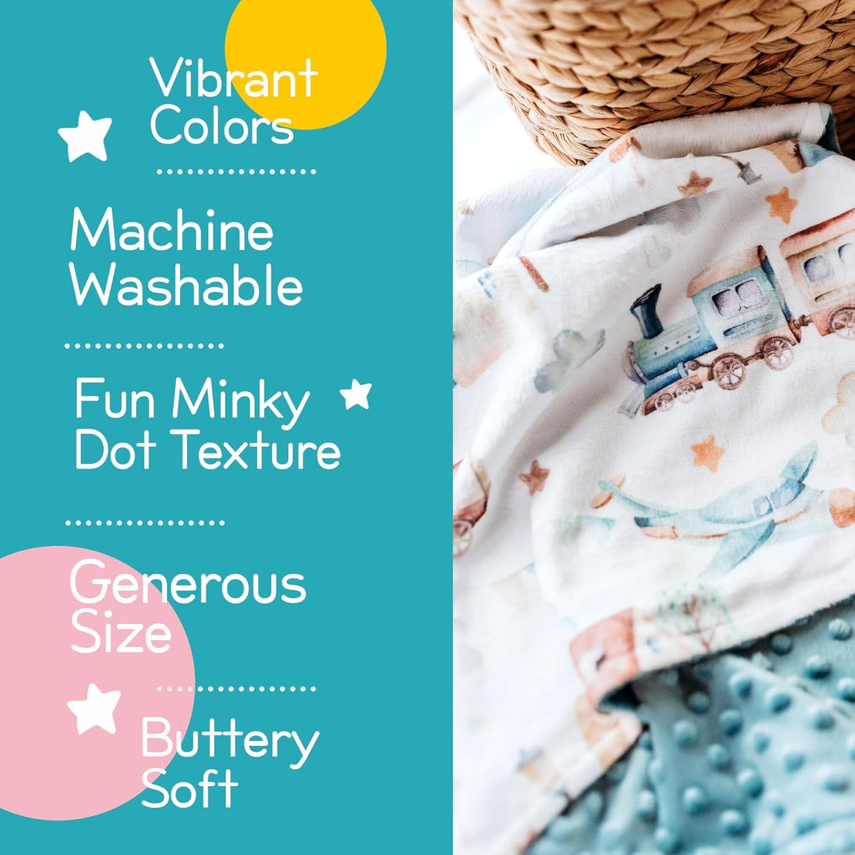 Honey Lemonade Minky Blanket - Airplane and Train - Kid's Stuff Superstore