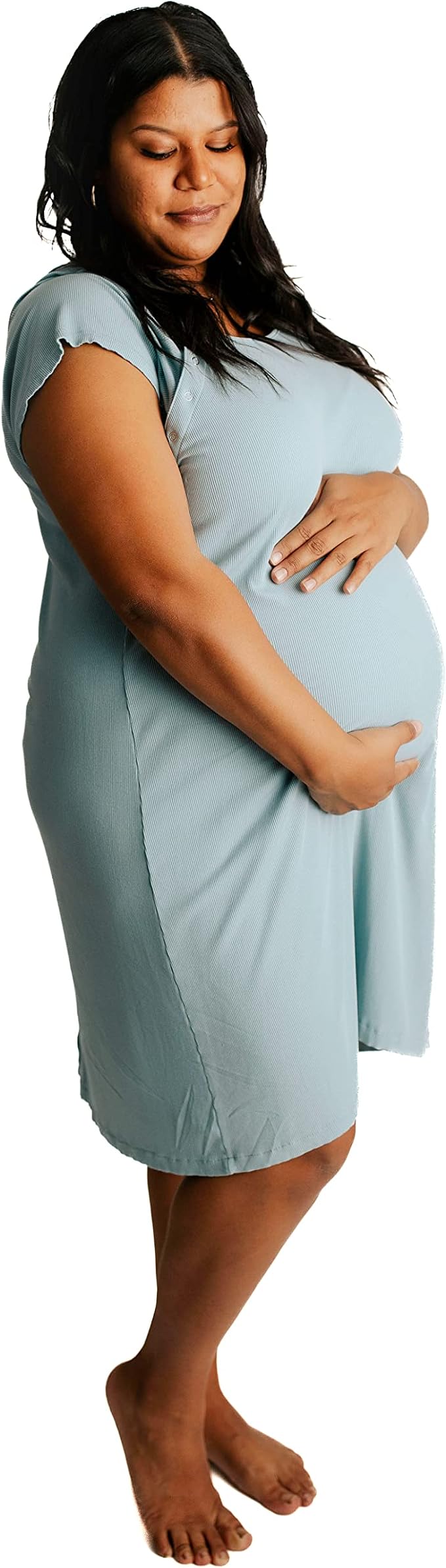 Three Little Tots Delivery/Nursing Gown - Ribbed Blue Bird