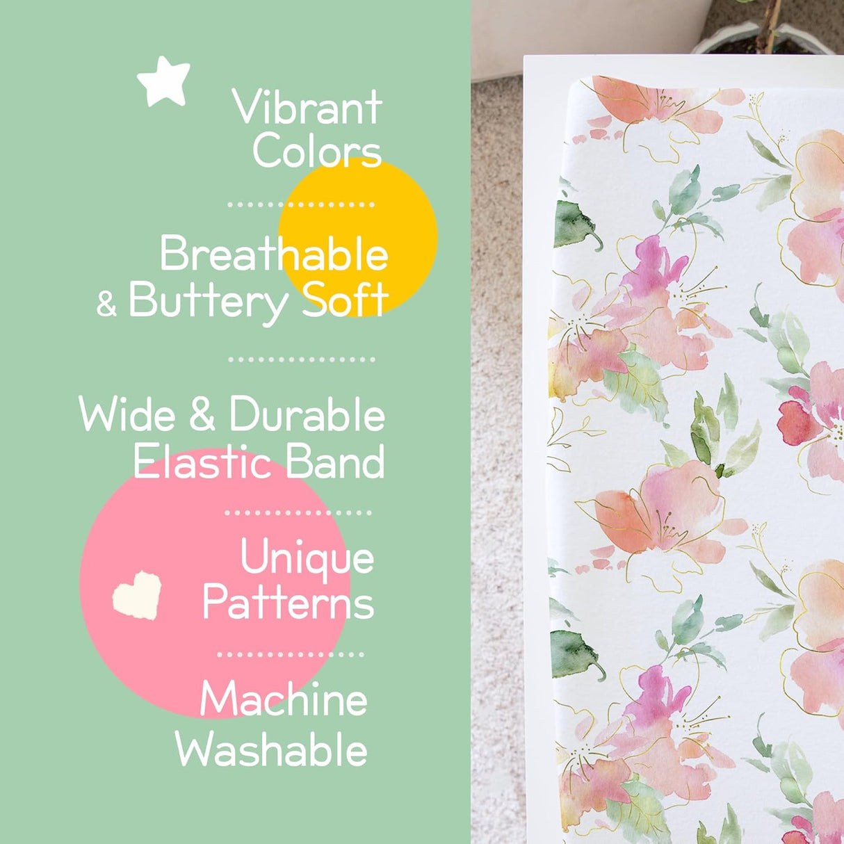 Honey Lemonade Changing Pad Cover - Pink & Gold Floral - Kid's Stuff Superstore