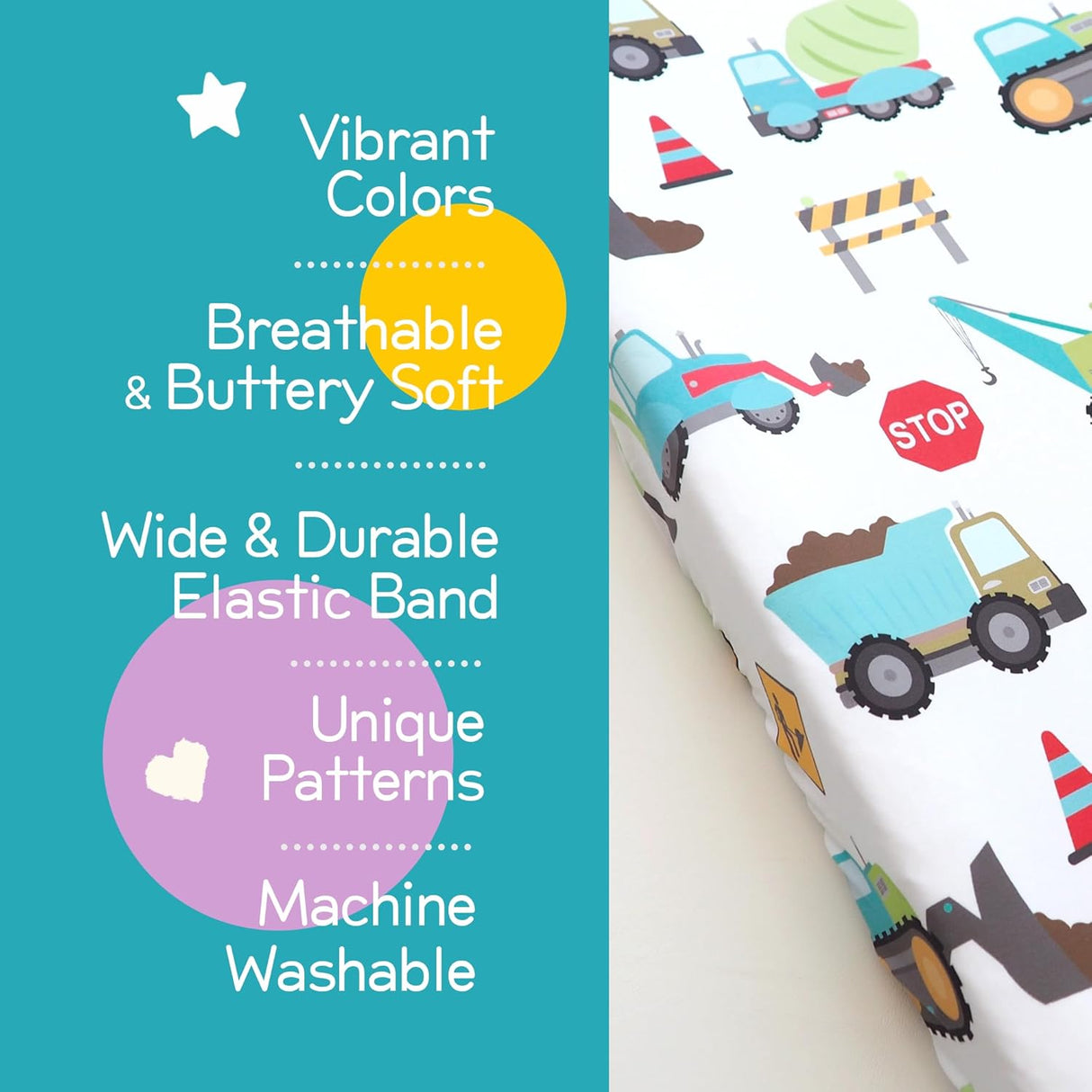 Honey Lemonade Changing Pad Cover - Construction Trucks - Kid's Stuff Superstore