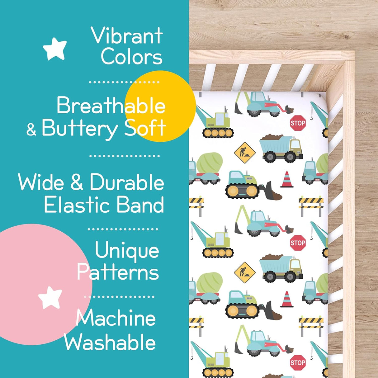 Honey Lemonade Crib Sheet - Construction Trucks - Kid's Stuff Superstore