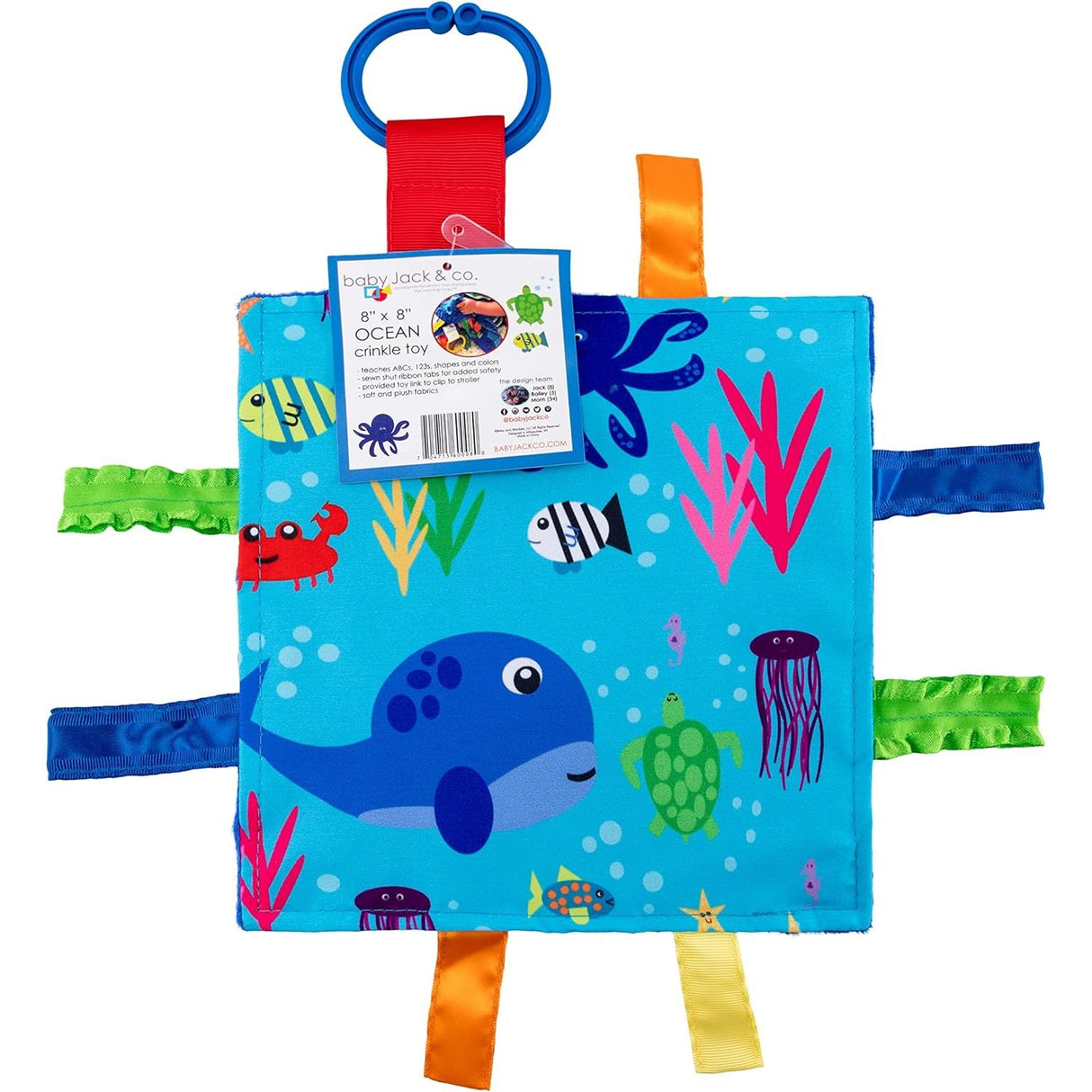 Baby Jack 8x8 Crinkle Sensory Toy - Ocean Fish - Kid's Stuff Superstore