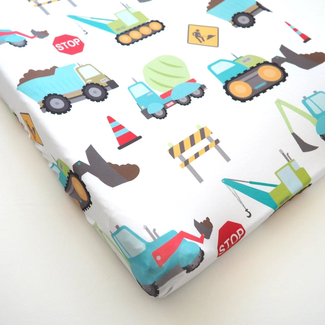 Honey Lemonade Changing Pad Cover - Construction Trucks - Kid's Stuff Superstore