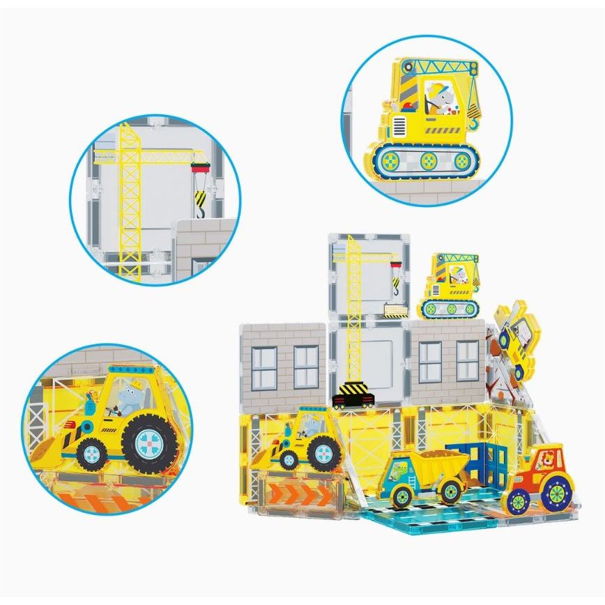 PicassoTiles Construction Themed Magnetic Tile Building Set