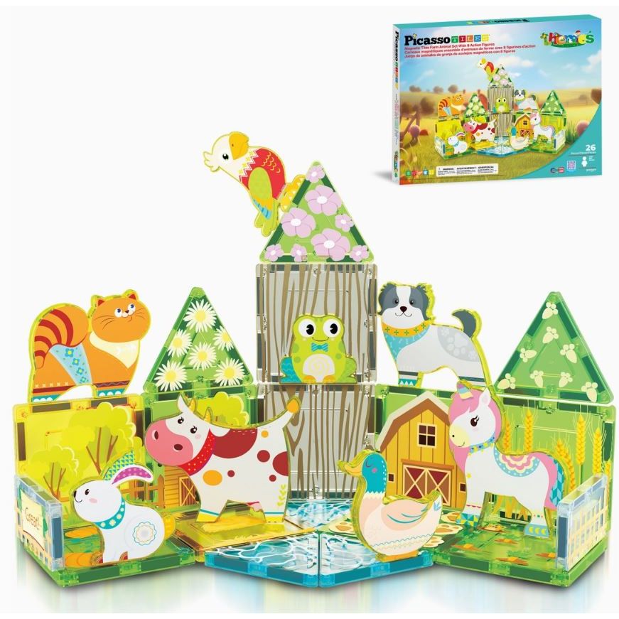 PicassoTiles Farm Themed Magnetic Tile Building Set