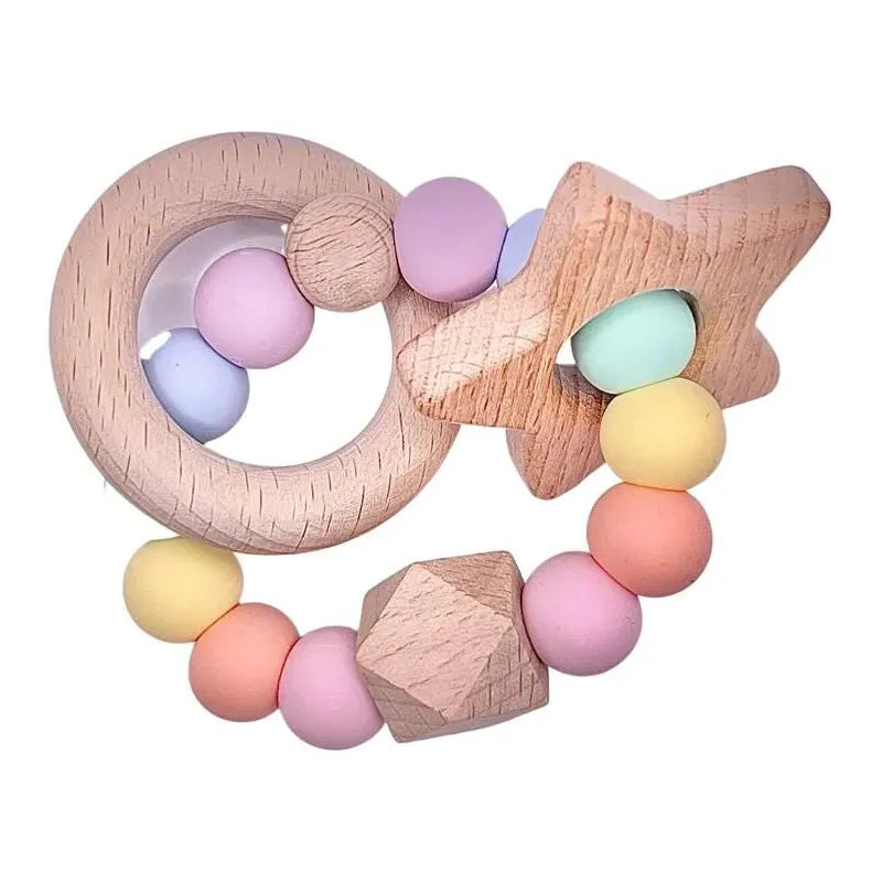 Silicone + Beechwood Teether - Pastel Rainbow - Kid's Stuff Superstore