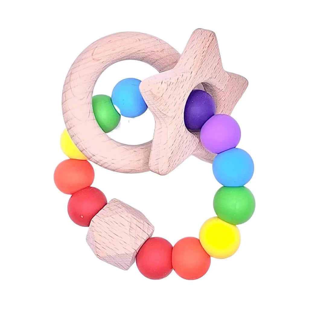 Silicone + Beechwood Teether - Rainbow - Kid's Stuff Superstore