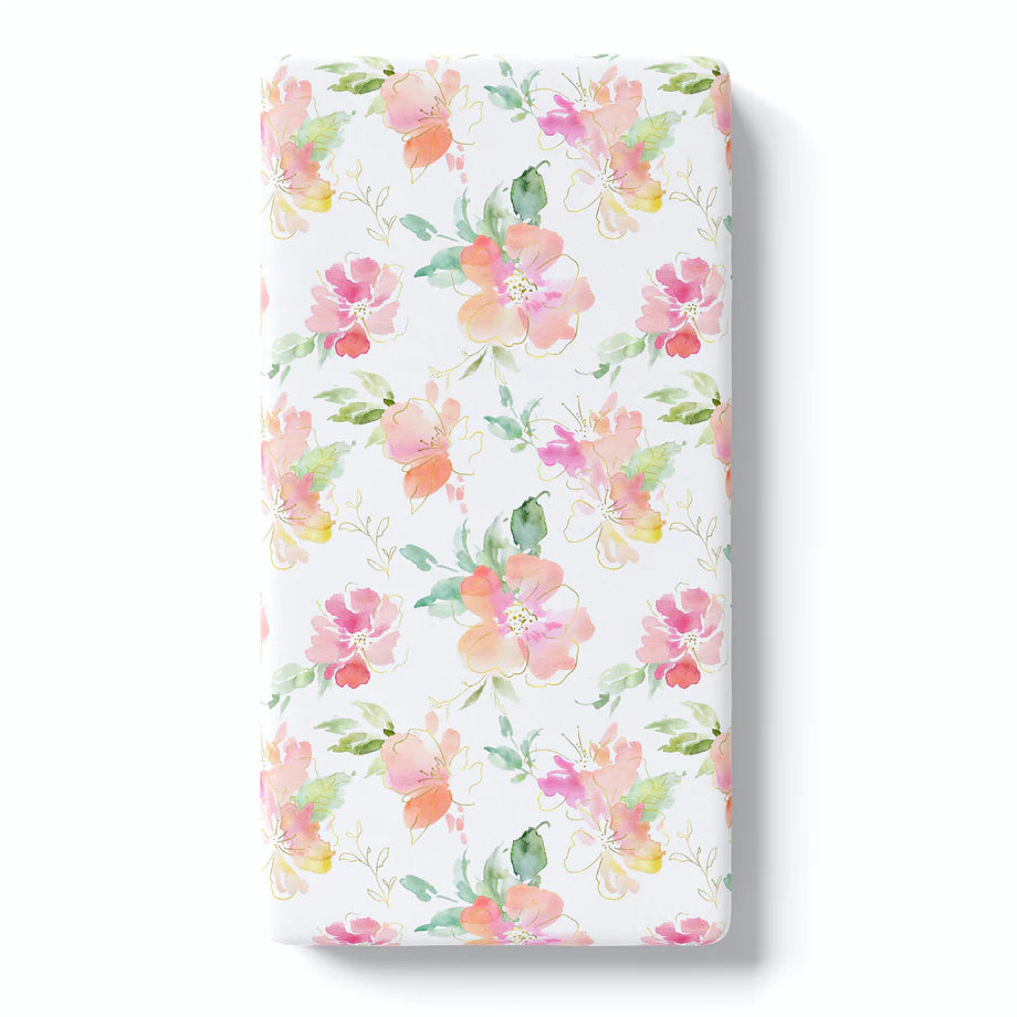 Honey Lemonade Crib Sheet - Pink and Gold Floral - Kid's Stuff Superstore