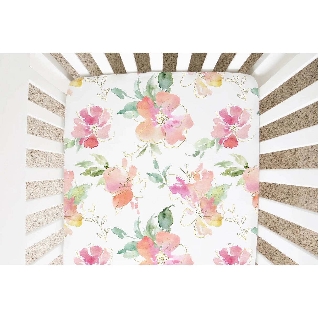 Honey Lemonade Crib Sheet - Pink and Gold Floral - Kid's Stuff Superstore