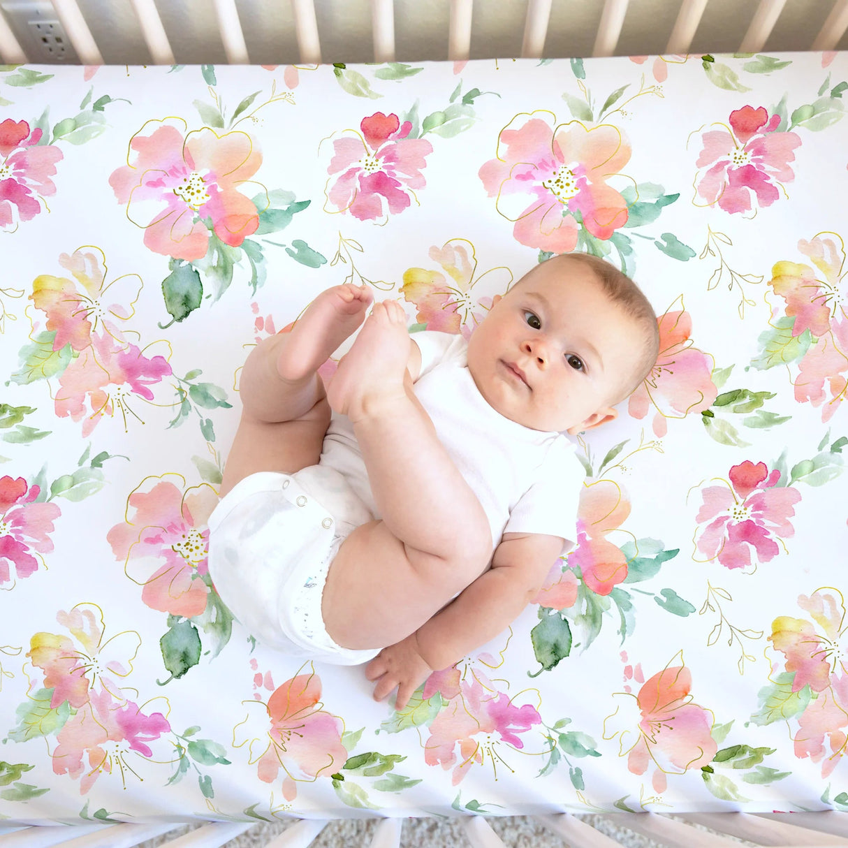 Honey Lemonade Crib Sheet - Pink and Gold Floral - Kid's Stuff Superstore