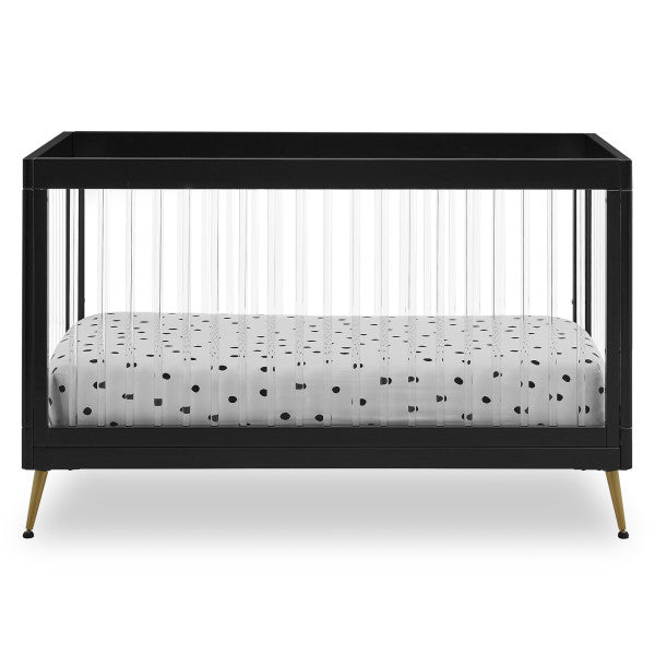 Sloane Convertible Acrylic Crib with Toddler Rail and 4 Drawer Dresser with Changing Tray - Black with Melted Base - Kid's Stuff Superstore
