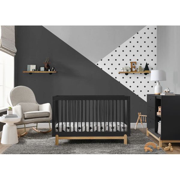 Delta Poppy Convertible Crib and 3 Drawer Dresser with Cubbies - Midnight - Kid's Stuff Superstore