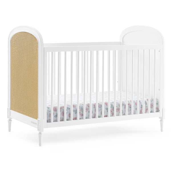 Delta Madeline Convertible Crib with Toddler Rail and 4 Drawer Dresser with Changing Tray - Bianca White with Almond Siding - Kid's Stuff Superstore