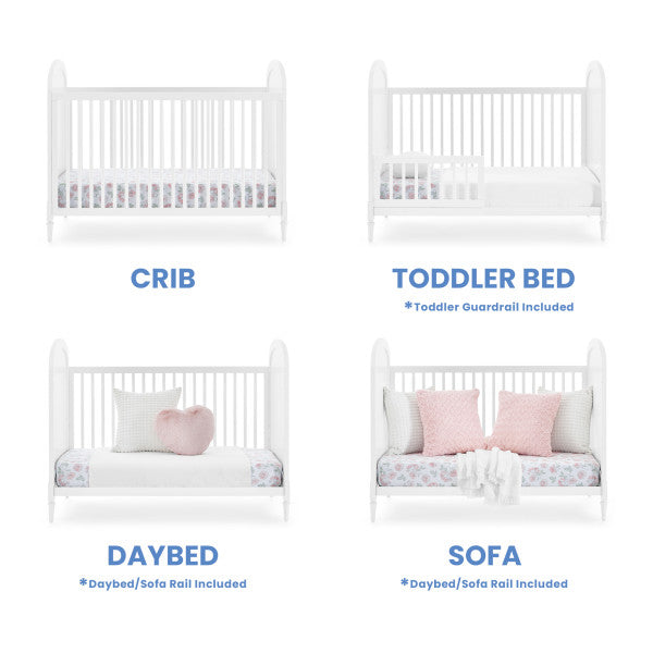 Delta Madeline Convertible Crib with Toddler Rail and 4 Drawer Dresser with Changing Tray - Bianca White with Almond Siding - Kid's Stuff Superstore