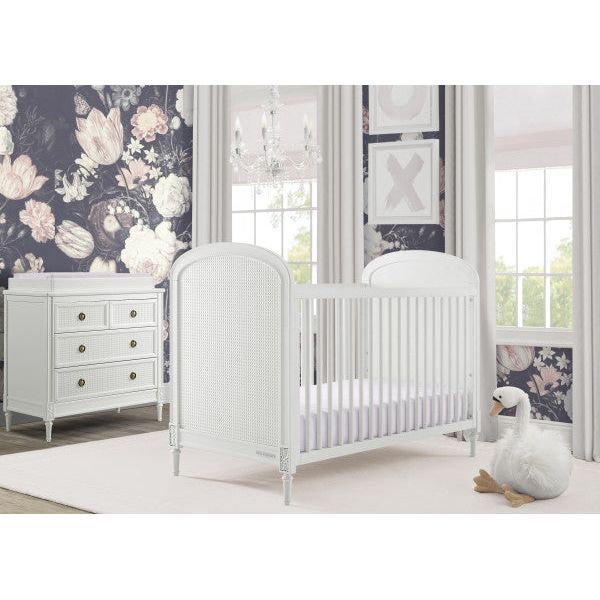 Delta Madeline Convertible Crib with Toddler Rail and 4 Drawer Dresser with Changing Tray - Bianca White - Kid's Stuff Superstore