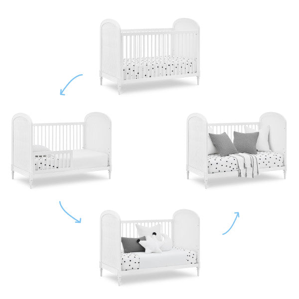 Delta Madeline Convertible Crib with Toddler Rail and 4 Drawer Dresser with Changing Tray - Bianca White - Kid's Stuff Superstore