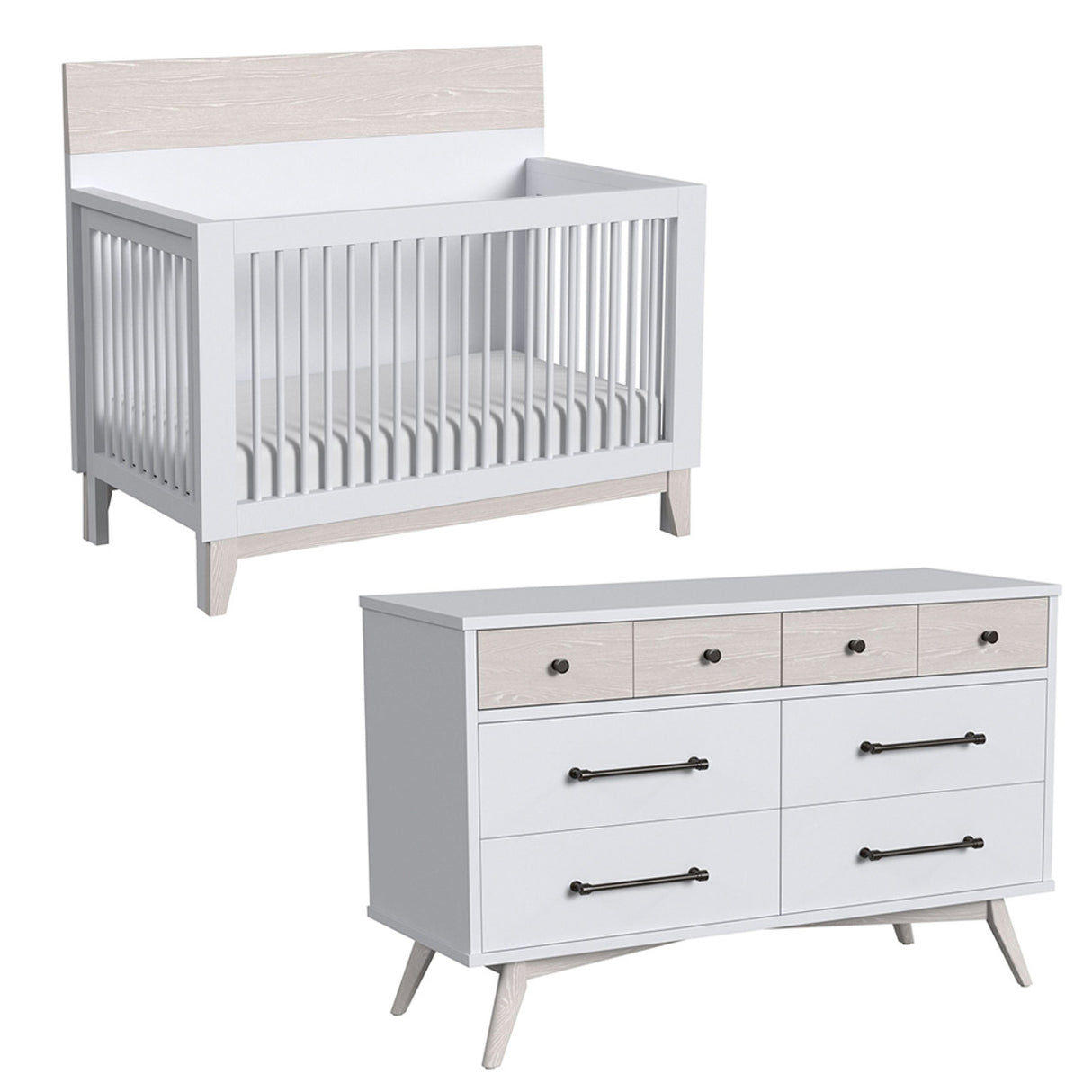 Westwood Rowan Convertible Crib and Double Dresser - Ash Linen - Kid's Stuff Superstore