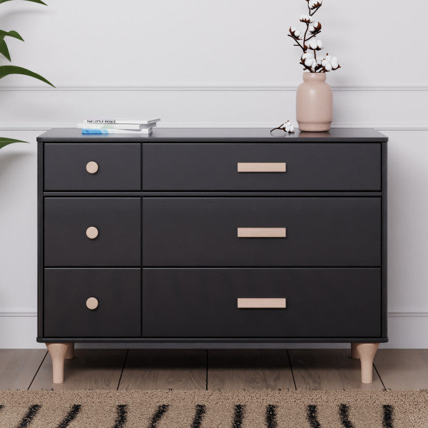 Babyletto Lolly 6-Drawer Double Dresser - Black / Washed Natural - Kid's Stuff Superstore