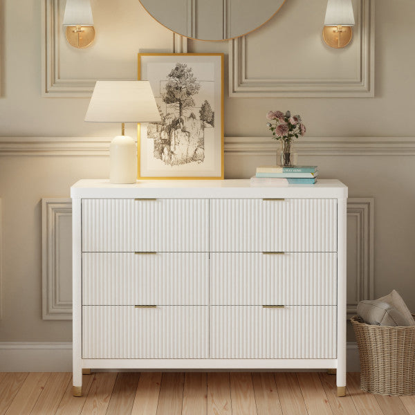 Namesake Brimsley Tambour 6-Drawer Assembled Dresser - Warm White - Kid's Stuff Superstore