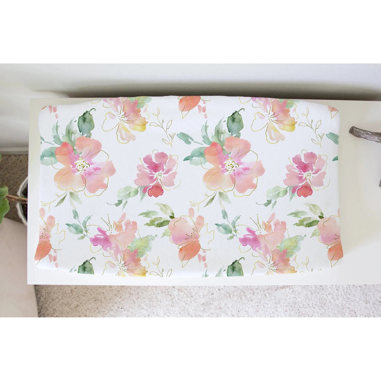 Honey Lemonade Changing Pad Cover - Pink & Gold Floral - Kid's Stuff Superstore
