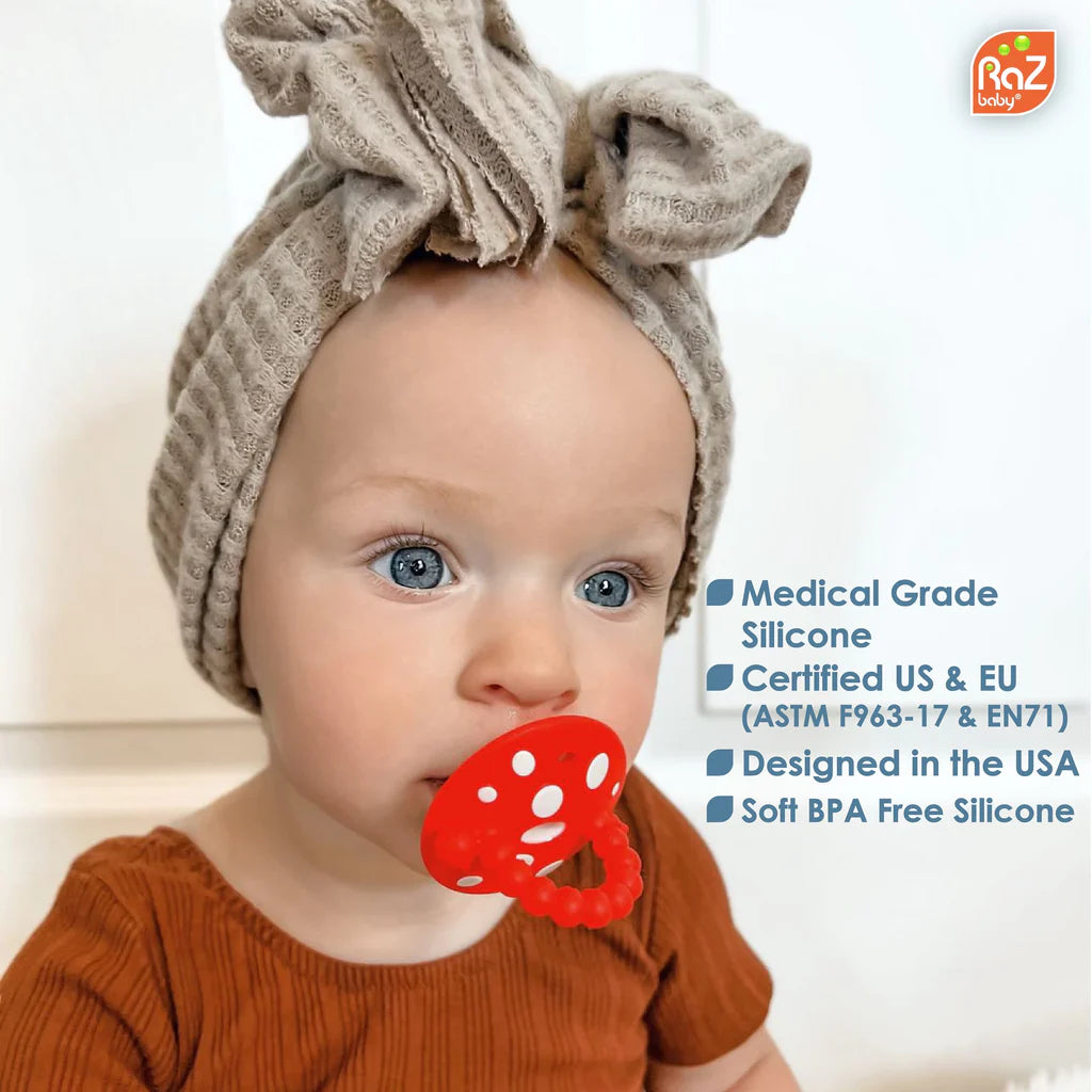 RaZ Chompy Mushroom Silicone Teether 2PK - Red & Green - Kid's Stuff Superstore
