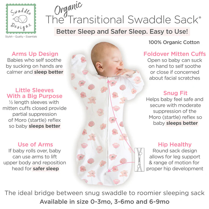 Swaddle Designs Organic Transitional Swaddle Sack - Watercolor Poppies - Kid's Stuff Superstore