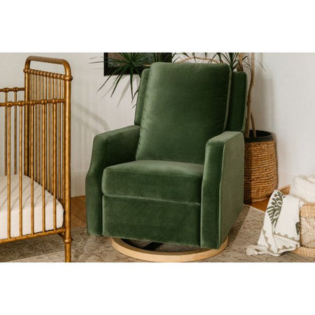 Namesake Crewe Electronic Swivel Glider Recliner - Forest Green Velvet w/Light Wood Base - Kid's Stuff Superstore