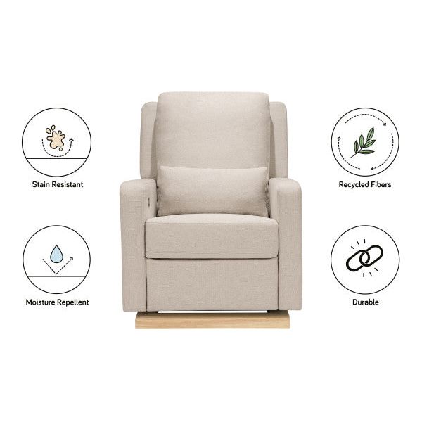 Sigi Glider Recliner w/ Electronic Control and USB - Performance Beach Eco-Weave with Light Wood Base - Kid's Stuff Superstore