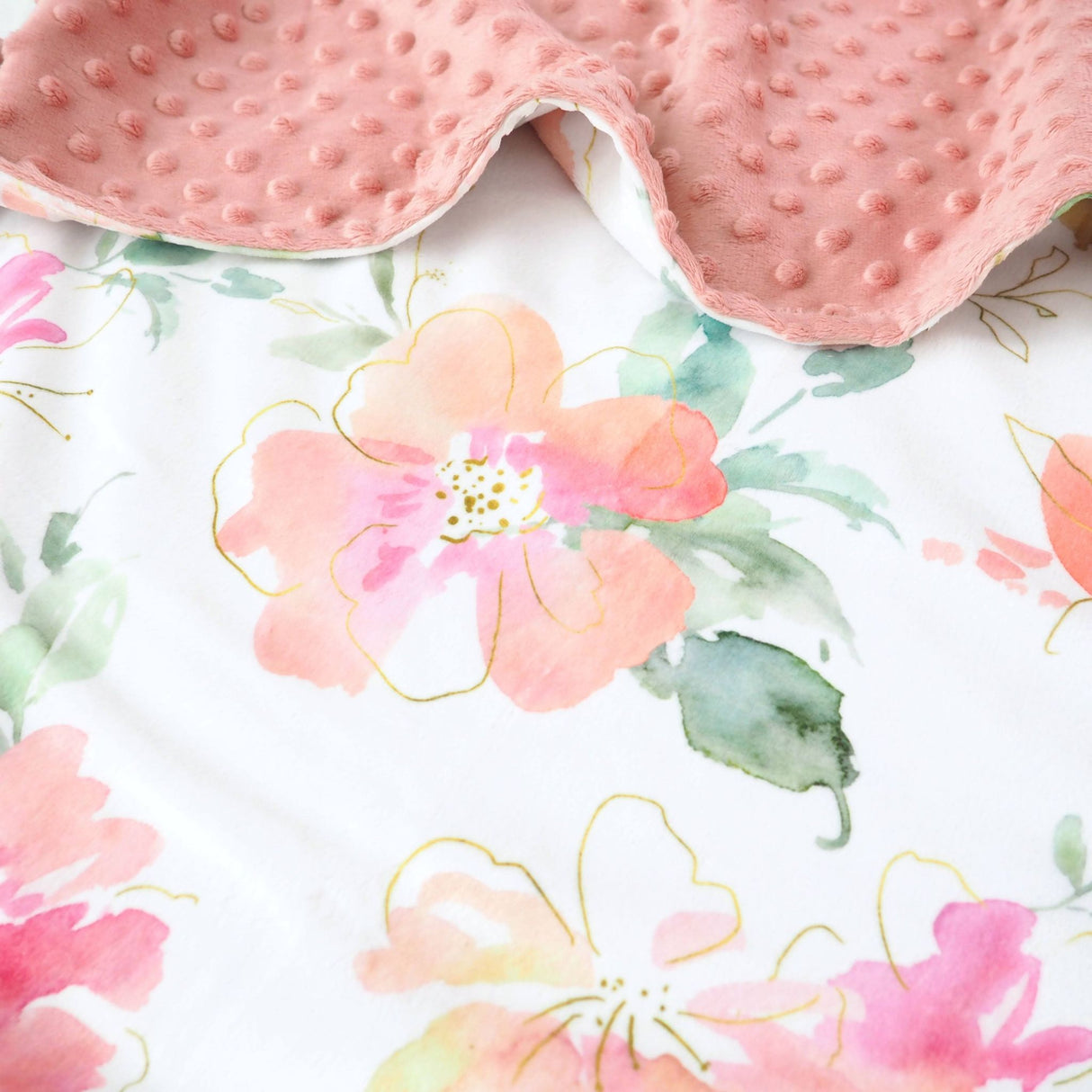 Honey Lemonade Minky Blanket - Pink and Gold Floral - Kid's Stuff Superstore