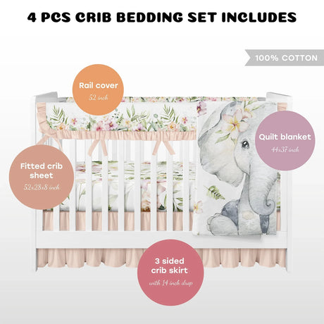 Peach Elephants 4pc. Crib Bedding Set - Kid's Stuff Superstore