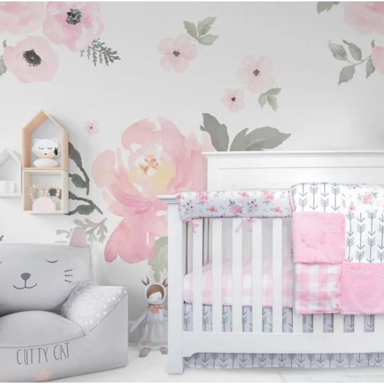 Pink Floral 4pc. Crib Bedding Set