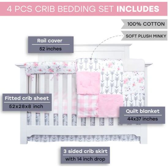Pink Floral 4pc. Crib Bedding Set