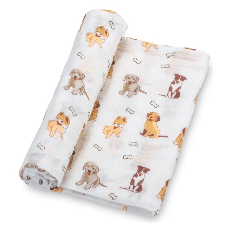 LollyBanks Muslin Swaddle Blanket - Puppy Woof - Kid's Stuff Superstore