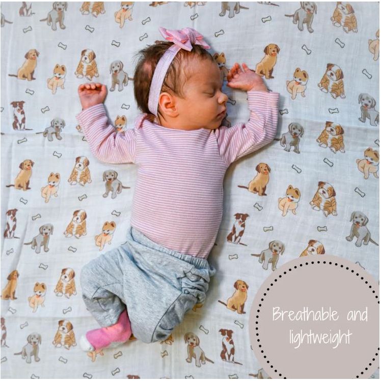 LollyBanks Muslin Swaddle Blanket - Puppy Woof - Kid's Stuff Superstore