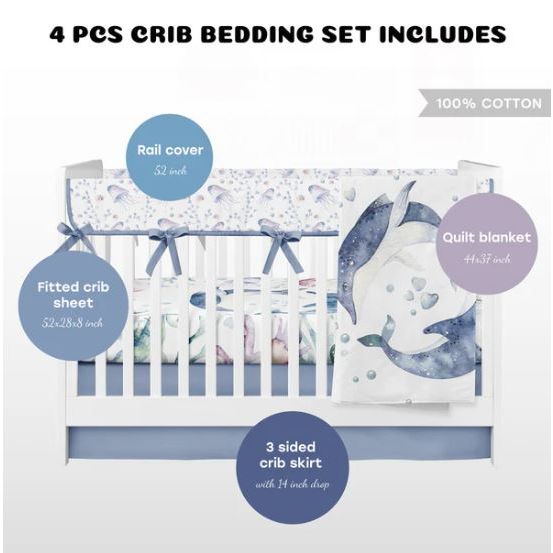 Dolphins 4pc. Crib Bedding Set