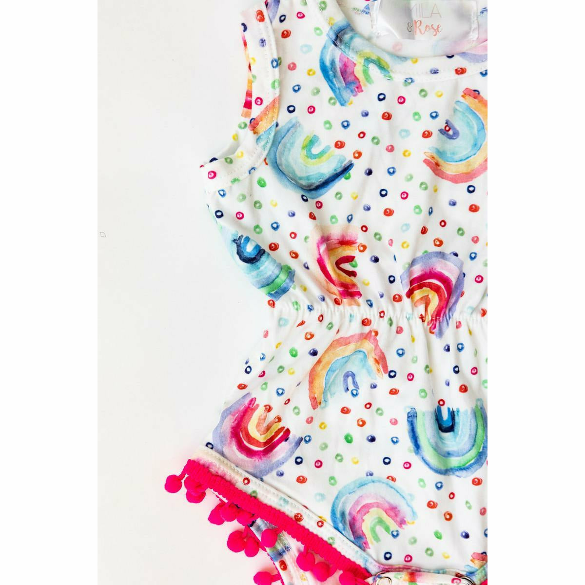 Mila & Rose Pom Pom Romper - Rainbow Dot - Kid's Stuff Superstore