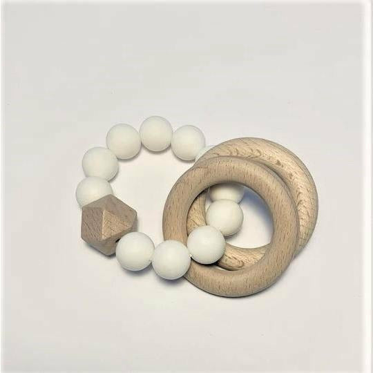Silicone + Beechwood Teether - 2 Ring - Kid's Stuff Superstore