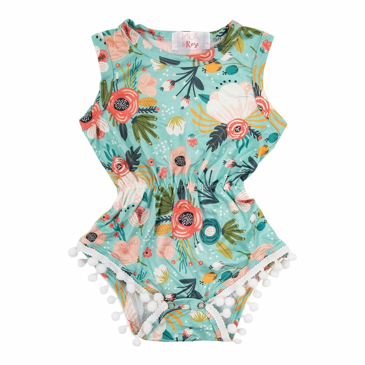Mila & Rose Pom Pom Romper - Mint Peony - Kid's Stuff Superstore
