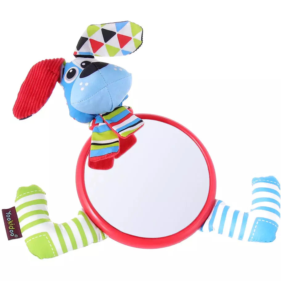 Yookidoo Babyspiegel „Erster Spiegelfreund Hund“ – Mit Beißring & Rassel – Für Kinderwagen & Bettchen