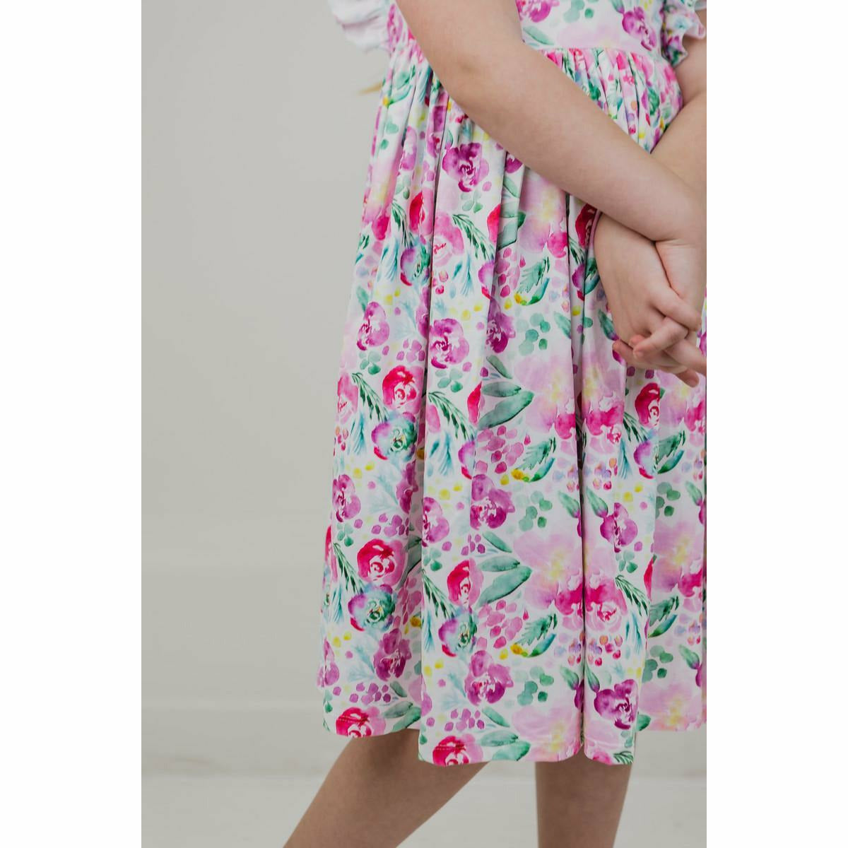 Mila & Rose Short Sleeve Ruffled Twirl Dress - Watercolor Blooms - Kid's Stuff Superstore