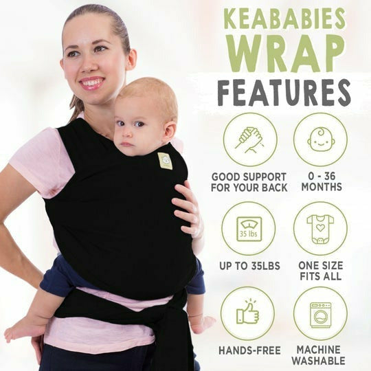 KeaBabies Baby Wrap Carrier- Trendy Black - Kid's Stuff Superstore