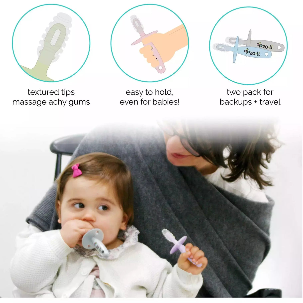 Zoli Chubby Gummy Teethers - Lilac & Ash Grey - Kid's Stuff Superstore