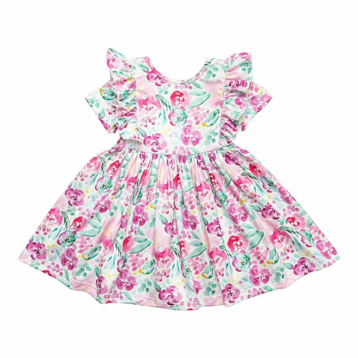 Mila & Rose Short Sleeve Ruffled Twirl Dress - Watercolor Blooms - Kid's Stuff Superstore